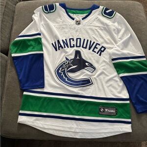 Fanatics Vancouver Canucks White Jersey with Blue and Green